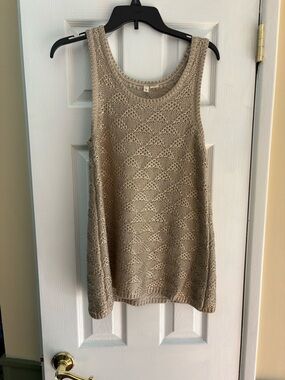 Anthropologie Moth Neutral Open-Knit Metallic-Thread Sweater Tank